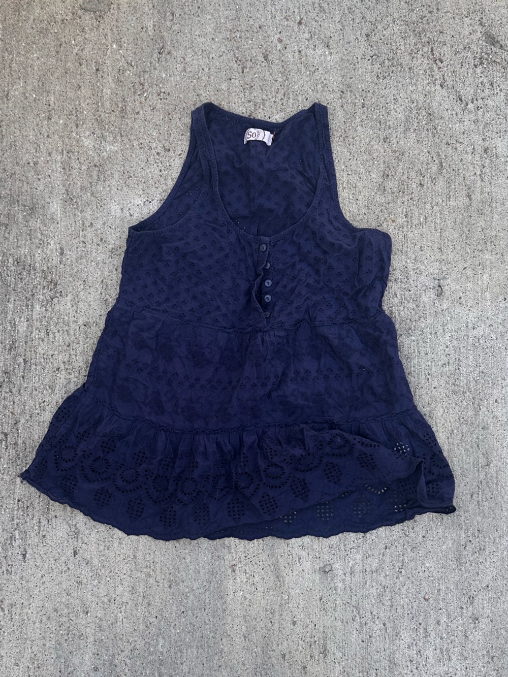 SO Navy Eyelet Peplum Shell